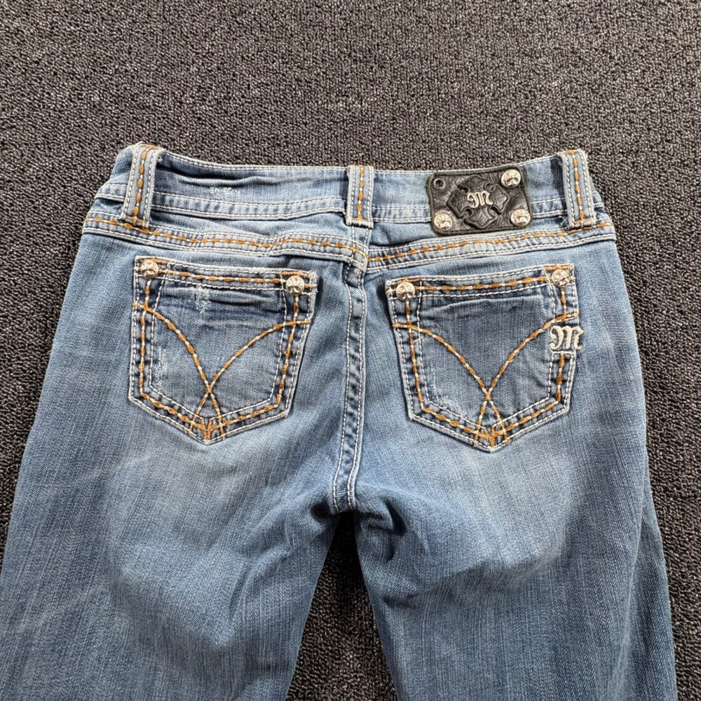Miss Me Low Rise Bootcut Jeans Women's 29 Blue Medium Wash Embellished Pockets